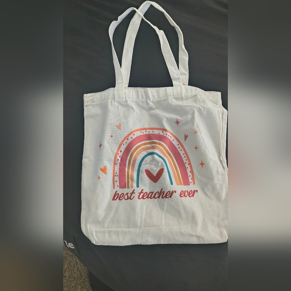 White Tote Bag with Rainbow Design